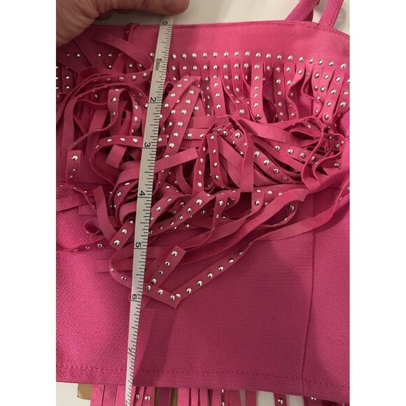Mainstrip Pink Studded Fringe Spaghetti Strap Crop Top NWT Small - Picture 9 of 10